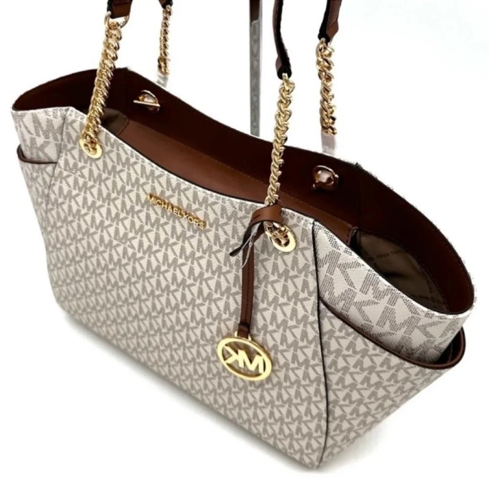Michael Kors Large Jet Set Travel Chain Shoulder Bag & Trifold Wallet Vanilla - Picture 6 of 14